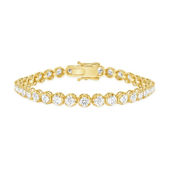Round Bezel Set Natural Diamond Straight 14K (18K request) Gold Tennis Bracelet - Picture 1 of 8